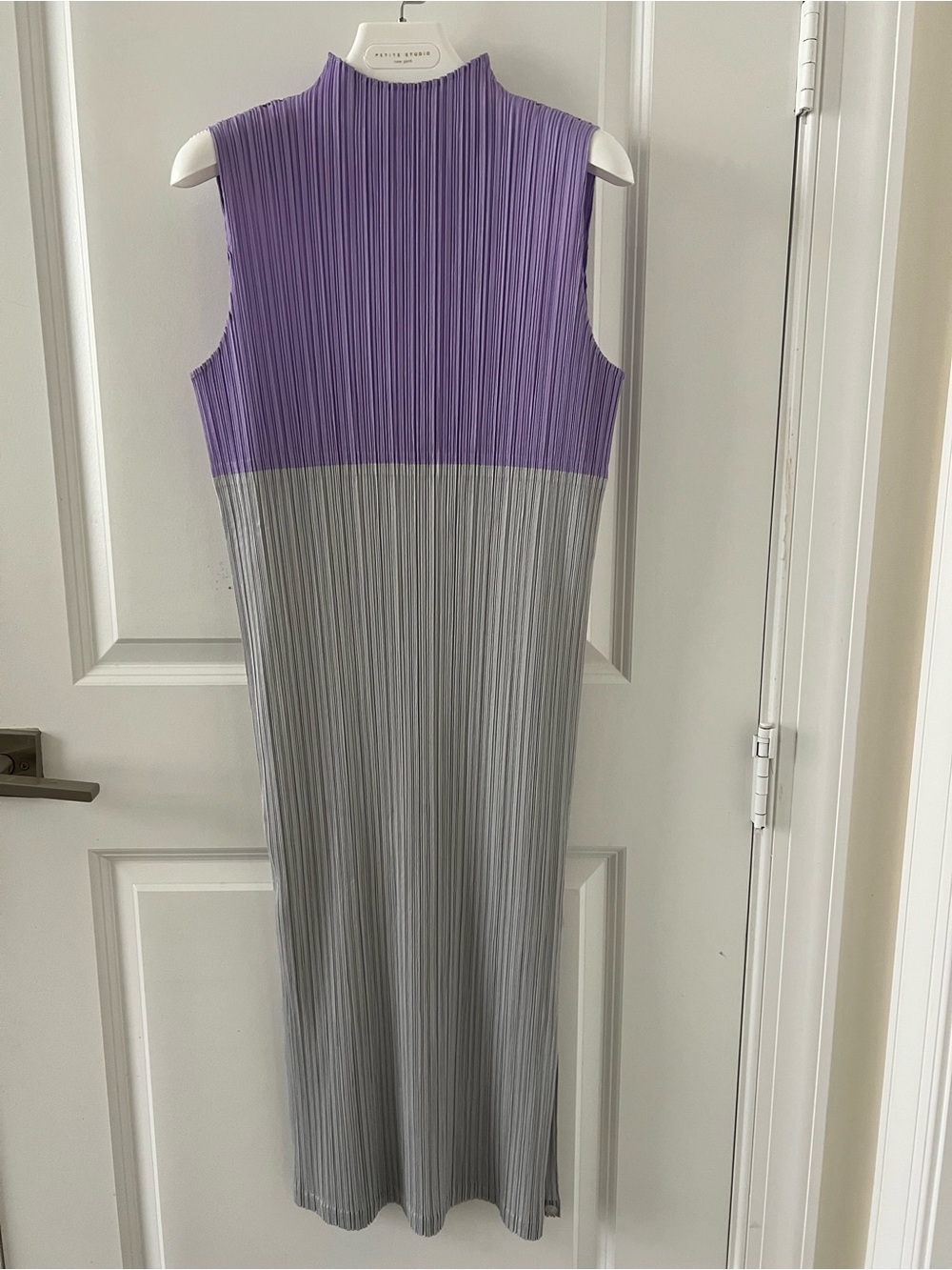 Issey Miyake Pleated Sleeveless Maxi Dress in Lavender and Gray